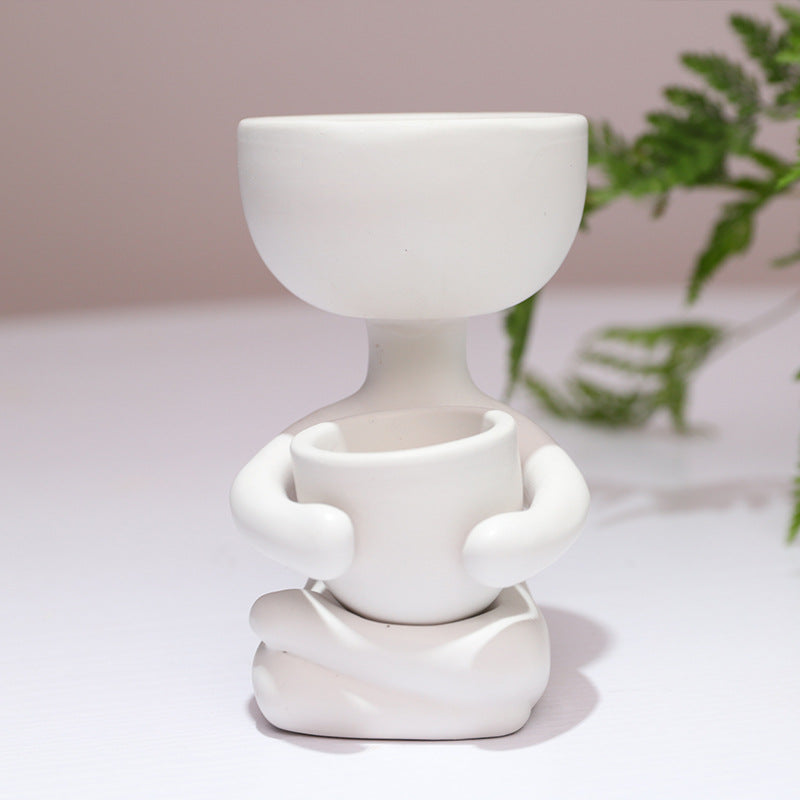 Ceramic Figurine Vase, Home Decor Planter Piece